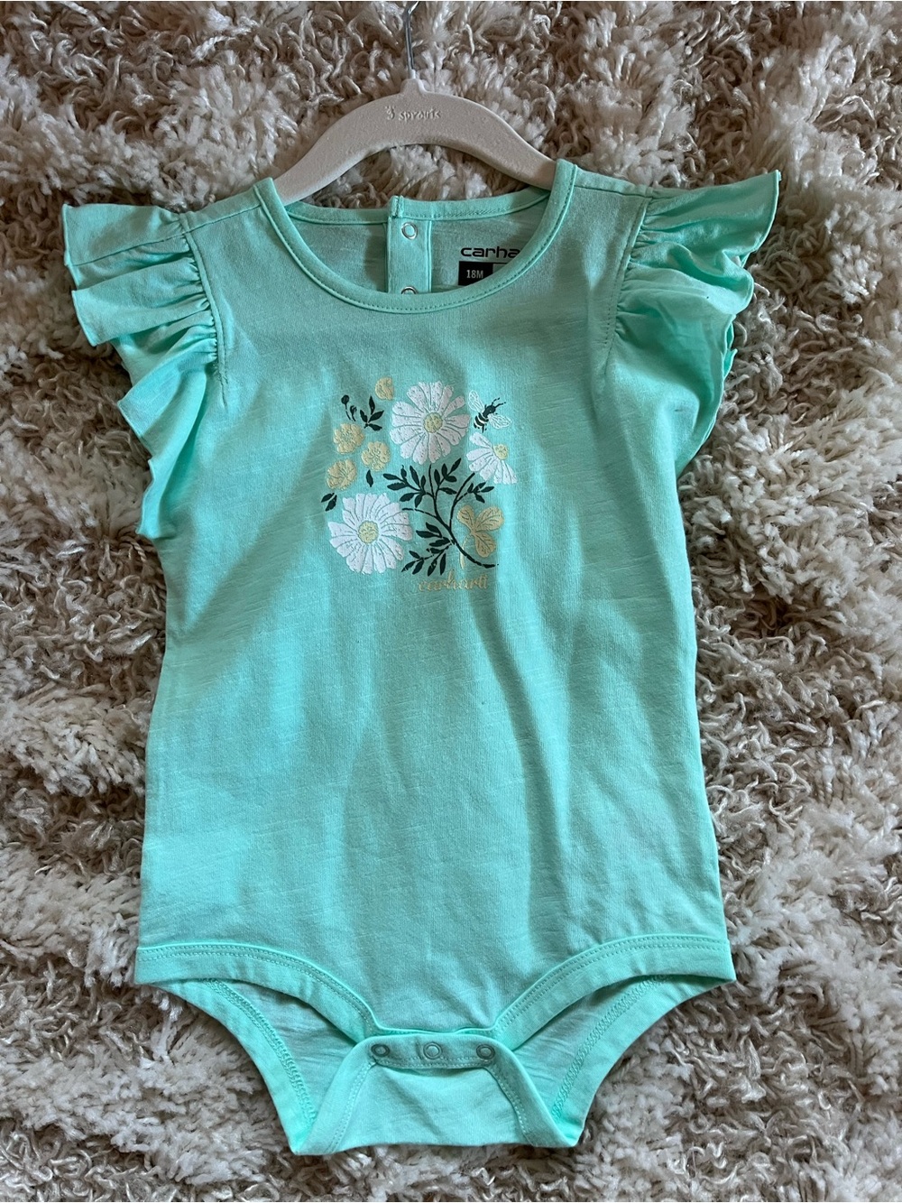 Carhartt Mint Floral Ruffle-Sleeve One-Piece Bodysuit